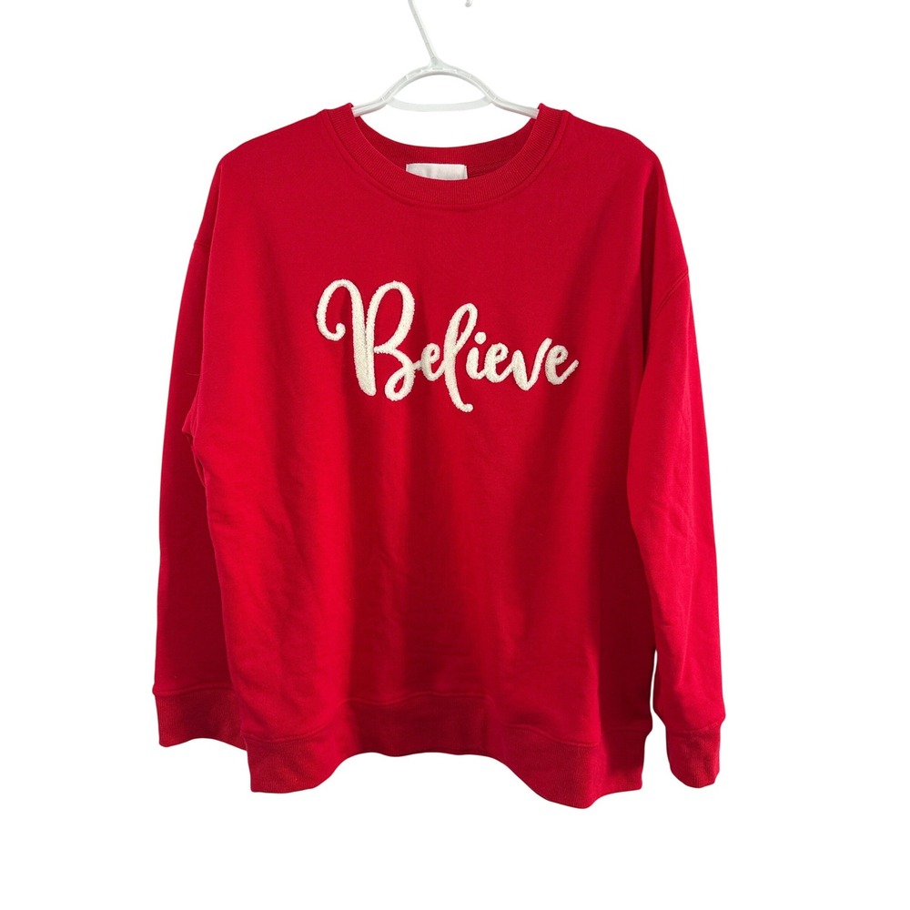 Panache Apparel Red Beleive Crewneck Sweater Womens XL Luxury Contemporary Cozy‎